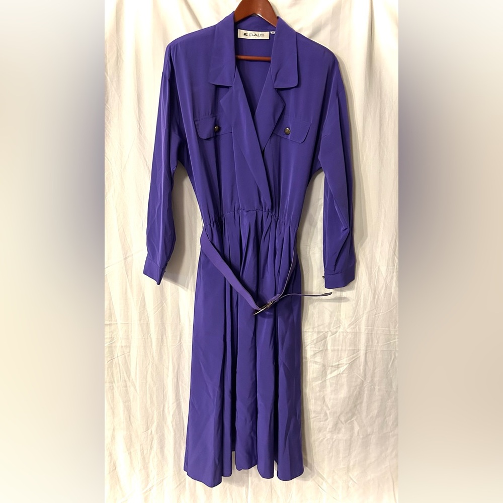 Vintage Ms Chaus Vibrant Purple Long Sleeve Dress
